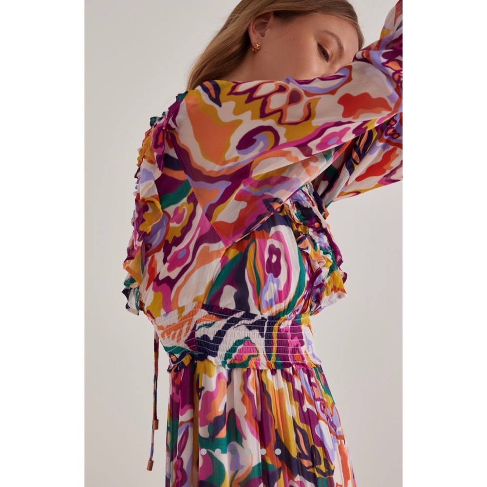 Anthropologie Odetta V-Neck Ruffle Maxi Dress M - Picture 7 of 16